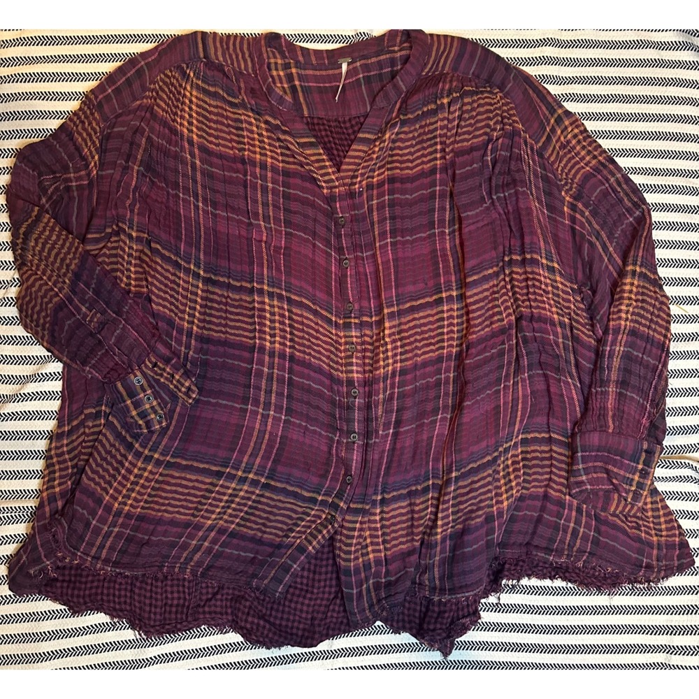 Free People Purple Plaid Button-Down Shirt